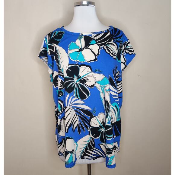 Blue Sol Top Floral Stretchy Cap Sleeve Plus Size - Picture 1 of 6